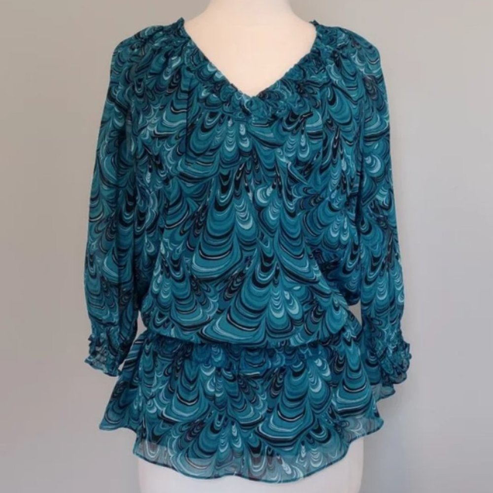 Teal Top Blouse Large Size 12 INC International v-neck top